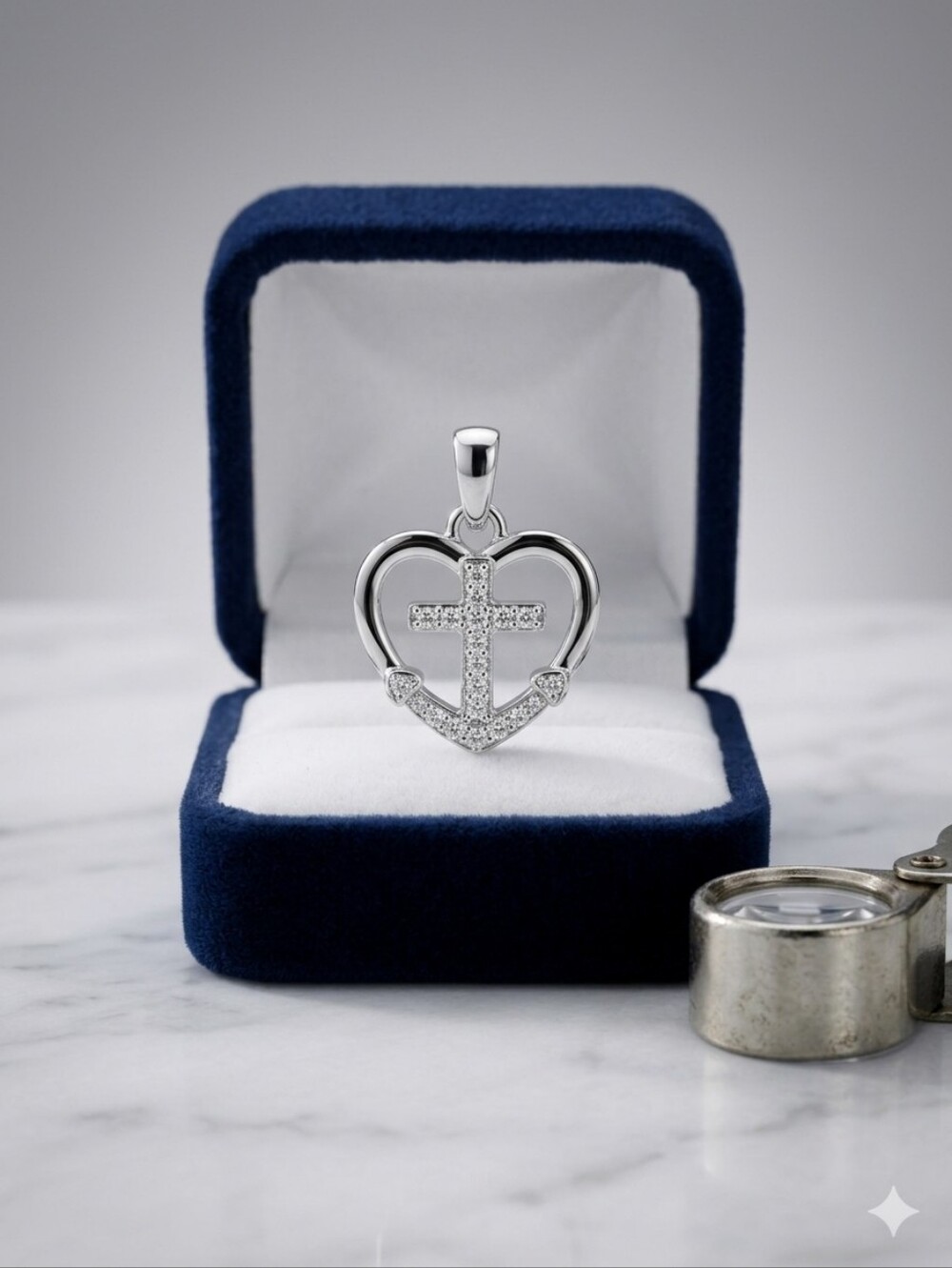 Moissanite 0.5CTW NWT 925 Silver Heart With Cross, Pendant ONLY